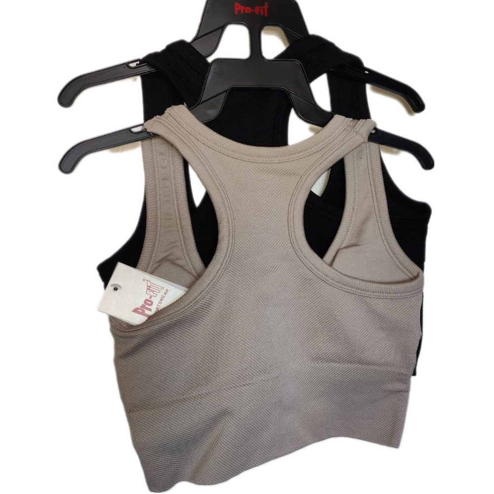 Set of 2, Pro-Fit Sportswear Tops | Black & Beige | M